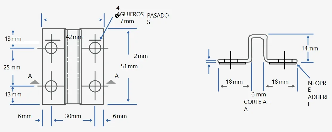 Geometría y medidas de Placa de fijación Multytecho